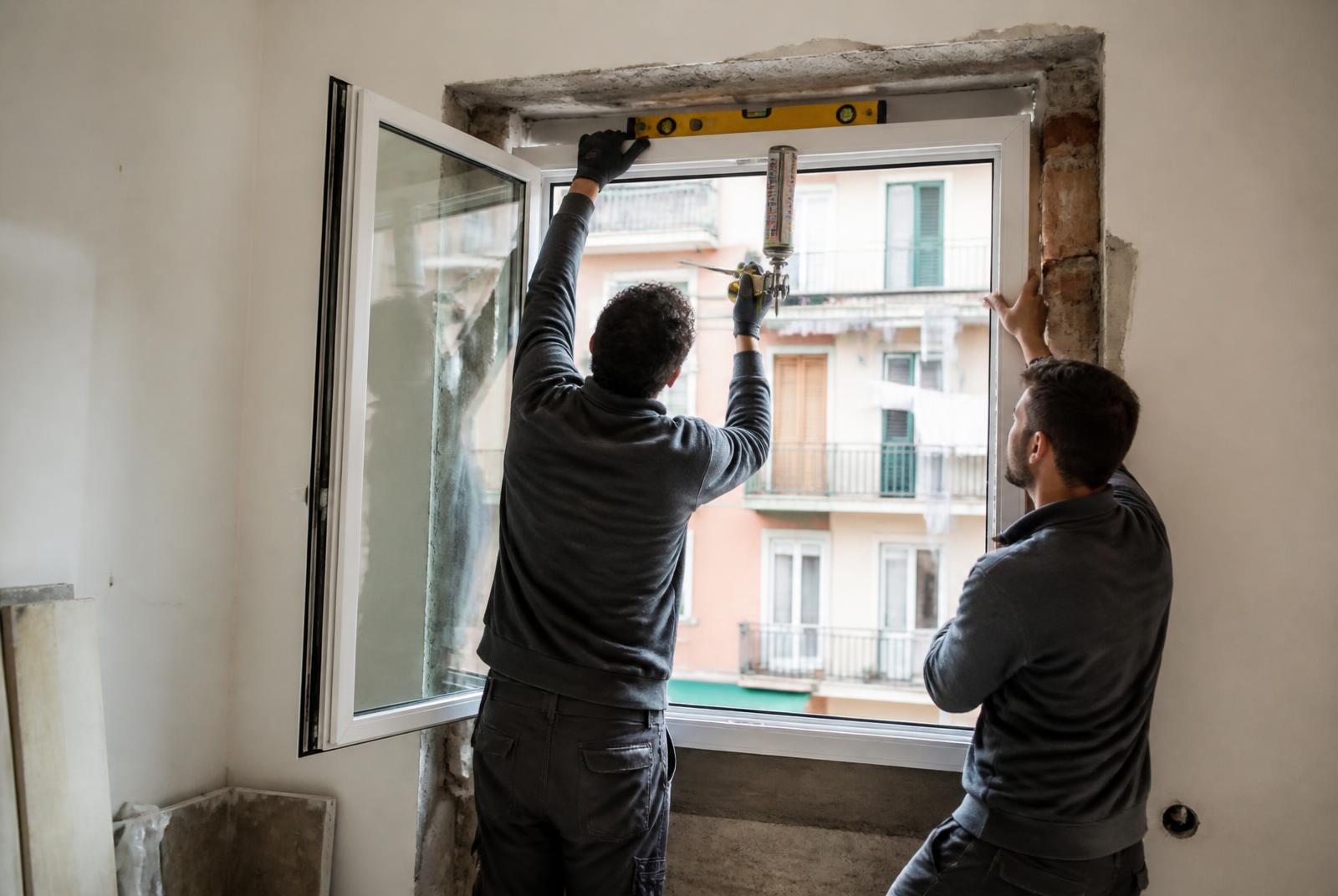 Posa di una finestra in PVC in un appartamento in ristrutturazione